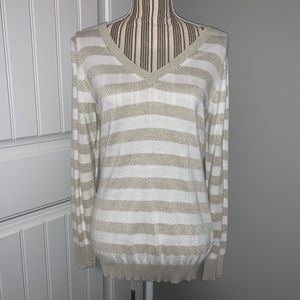 Worthington White and Gold Striped Sweater size L